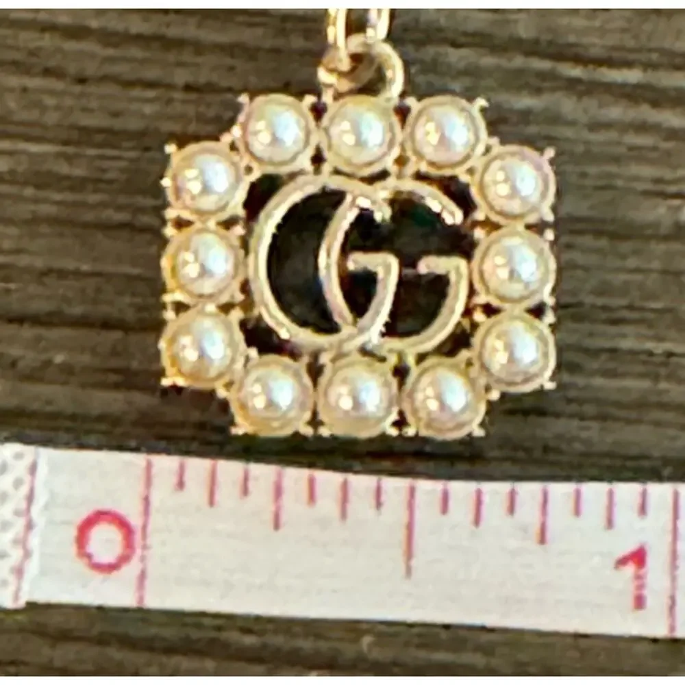 Gucci "GG" charm/zipper pull, gold tone, faux pearls, stamped Gucci_7